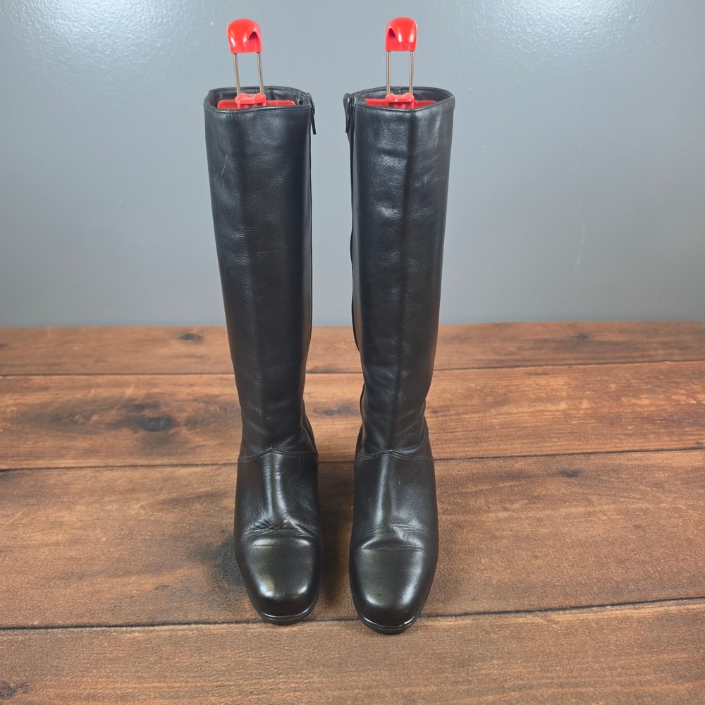 Regence Knee High Boots Womens 6.5 Black Good Leather Block Heel Zip Up Canada